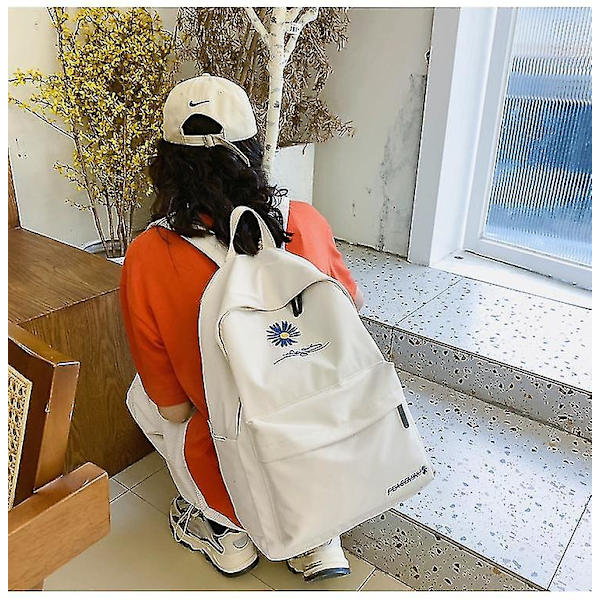 Ny Solid Rygsæk Pige Skoletasker Til Teenage Skoletaske Nylon Daisy Print Taske Sort white