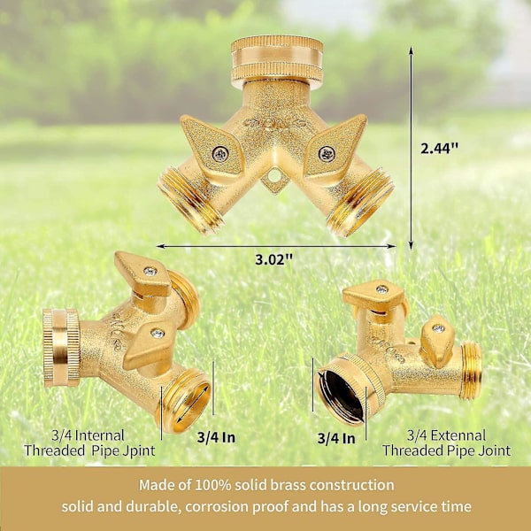 Haveslange Splitter 2 Vejs - Kraftig Massiv Messing Slange Y Splitterhane Vandhane Splitter, 3/4\" Messing Slange Adapter Konnektorer Afspærringsventil, Slangehane