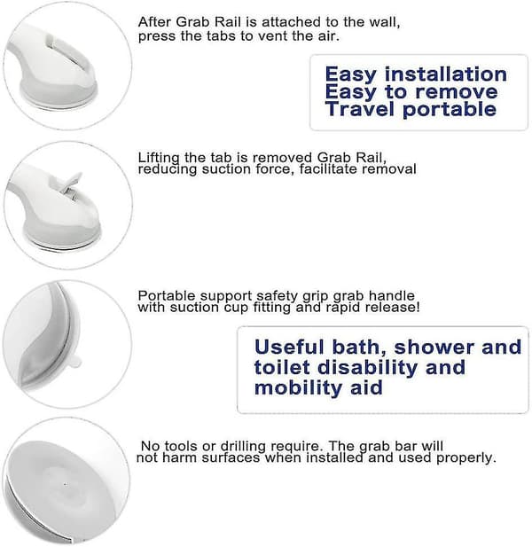 Suction Bathroom Grab Rails,  Hand Rail For Disabled,  Portable Mobility Aids Gift