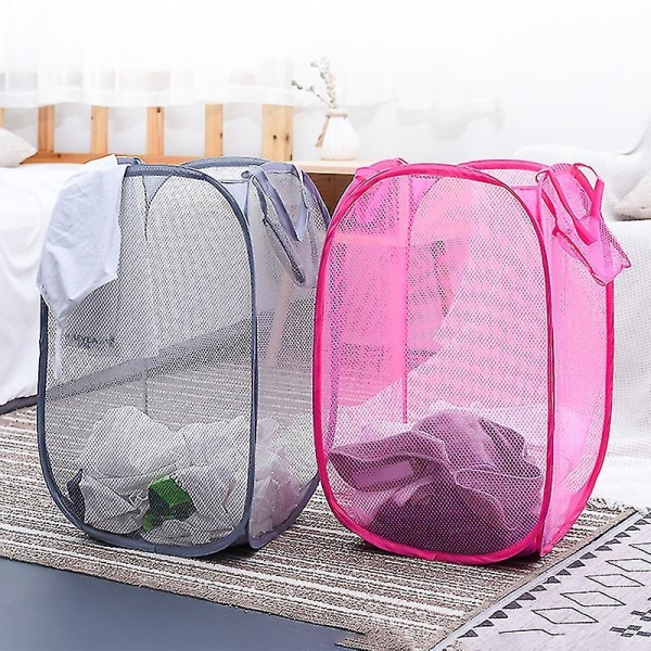 Foldable Laundry Baskets Pop Up Easy Open Mesh Laundry Clothes Hamper Basket For College Dorm Pink