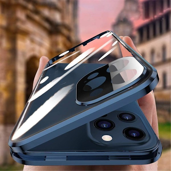 Anti-peeping Iphone 12 Pro Max Casewith  Strong Magnetic Adsorption Camera Lens Protector Metal Frame 360 Full Body Protective Double-sided Gl Blue iPhone12Promax
