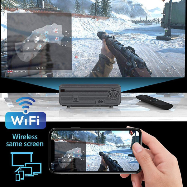 Smart Projektor 4k Android 6.0 Hd 1080p Projektor Wifi Bluetooth Projektor Utendørs Hjemmekino EU Plug