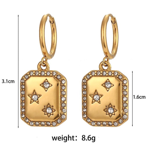 New Stainless Steel Pvd Plating Square Card 3a Crystal Zircon Star Geometric Charm Hoop Earring Pendant Necklace Jewelry Set Earring