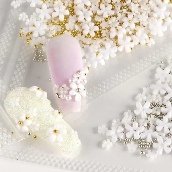 4 Packs Of 800 Pieces 3d Acrylic Flower Nail Charms With Pearls, Nail Art Accessories,nail Art Supplies For Women Girls