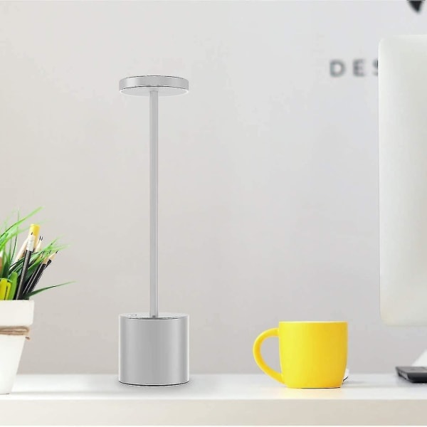 Cordless Table Lamp, Led Metal Usb Rechargeable 6000mah 2-levels Brightness Night Light Desk Lamp Reading Lamp Silver