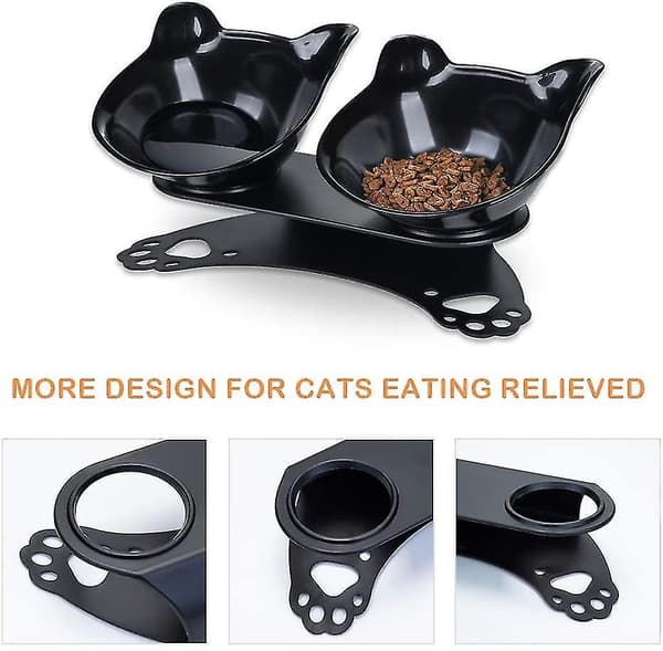 Double Cat Food Bowls With Raised Stand, 15tilted Platform