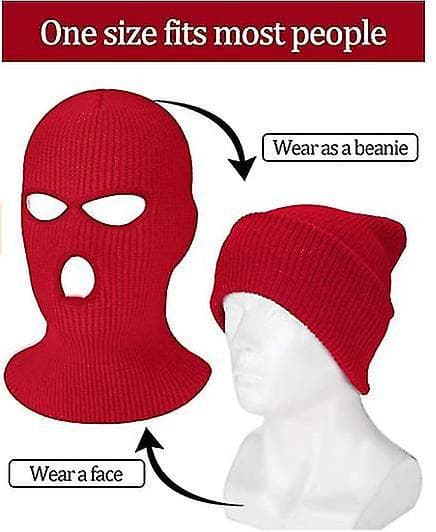 3-hull Strikket Full Face Cover Ski Halsvarmer, Vinter Balaclava red