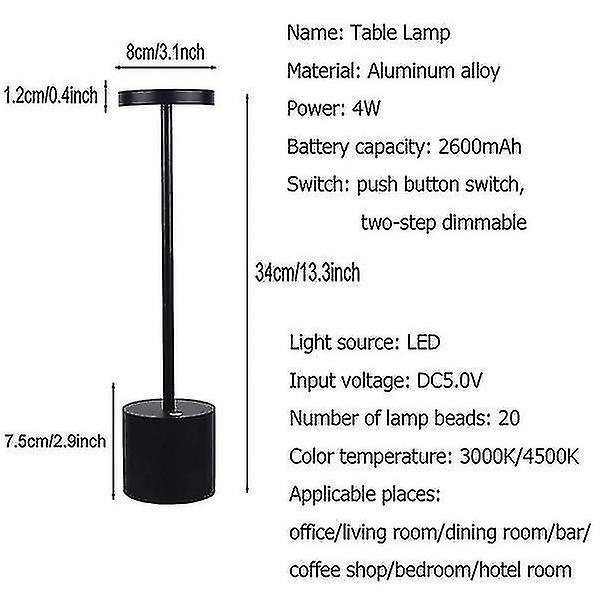 Night Lights Ambient Lighting Cordless LED Table Lamp Portable USB Rechargeable Silver