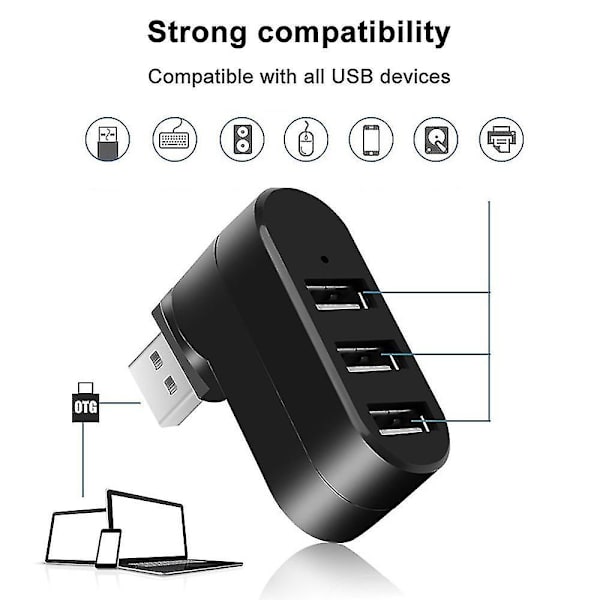Premium 3-port Abs Mini Usb 3.0 Hub Can Rotate 90/180 Usb Hub Creative Hub