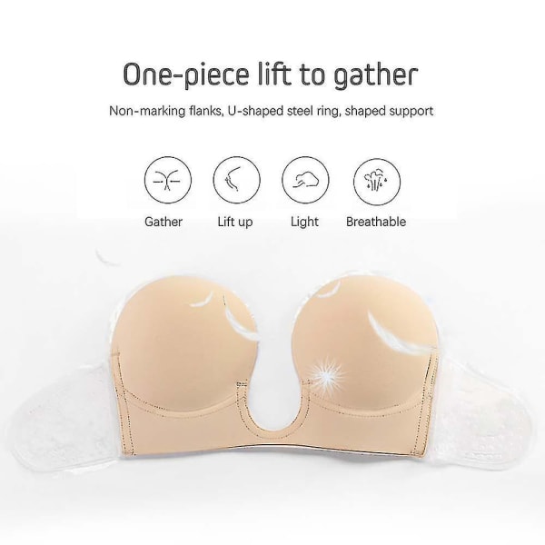 Strapless Bra Backless Push Up Self Adhesive Bra Invisible U Plunge Stick On Bra Nude Color C Cup
