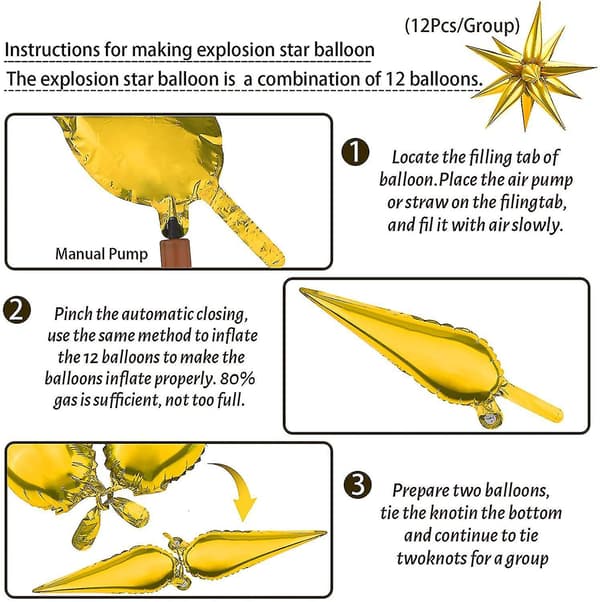 12 Point Star Balloons-50 Pcs Explosion Star Foil Balloons,starburst C Gold