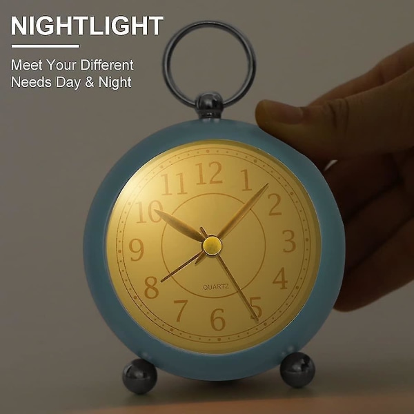 Silent Bedside Clocks Battery Operated Non Ticking Desk Clock Analogue Alarm Clock Bedroom Retro Alarm Clock-bebetter cyan