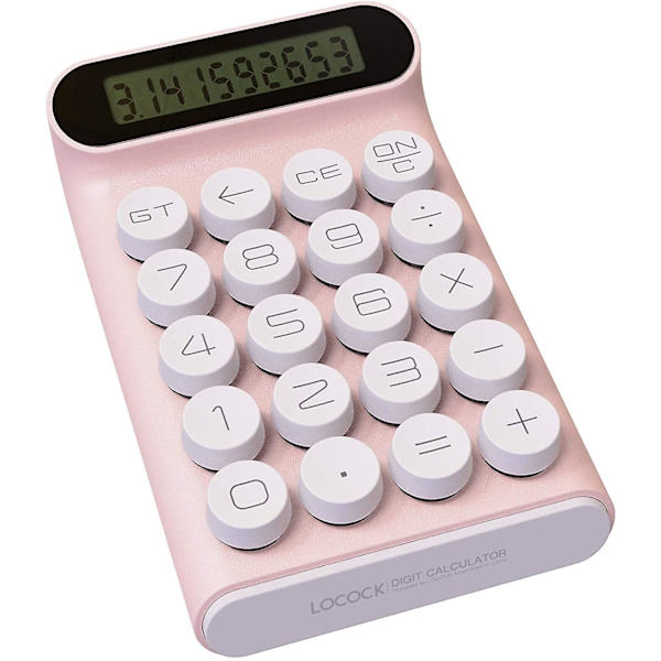 Mekanisk lommeregner, håndholdt til daglig brug og basiskontor, 10-cifret stort LCD-display (pink)