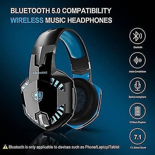 Bluetooth Trådløse Hodetelefoner Med Mikrofon, PS4 Gaming Headset For PC, Xbox One, PS5 Blue