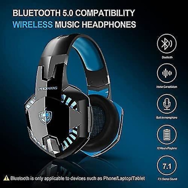 Bluetooth Trådløse Hovedtelefoner Med Mikrofon, PS4 Gaming Headset Til PC, Xbox One, PS5 Blue
