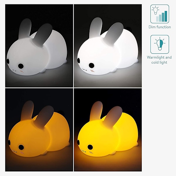 Rechargeable Rabbit Led Night Light - Portable Silicone Led Lamp With Dimmer And Color Change - Baby Room Night Light
