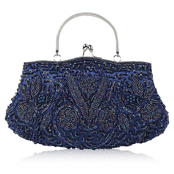 Naisten Vintage Helmikoristeltu Paljettimekko Kukka Iltalaukku Suuri Clutch-laukku Morsiuskäsiveska Blue