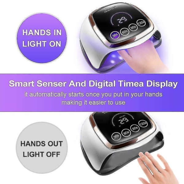 LED Neglelakk Lampe 168W Negleherdingslampe, LED Negletørker For Gelpolering Med Auto Sensor/4 Timerinnstillinger AU