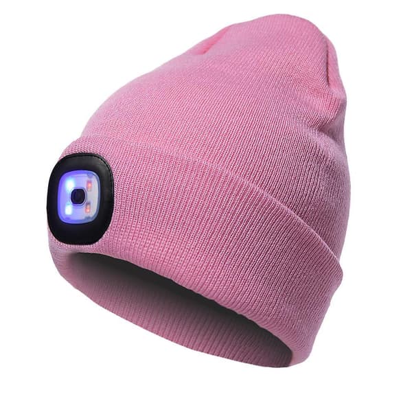 Led Winter Hat Men's Winter Hat Led Beanie 4 Led Headlight Cap Led Headlight Winter Knit Hat Pink