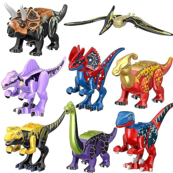 8pcs Colorful Dinosaur Building Blocks Triceratops Spinosaurus Small Particles Assembled Toy Boy Gift