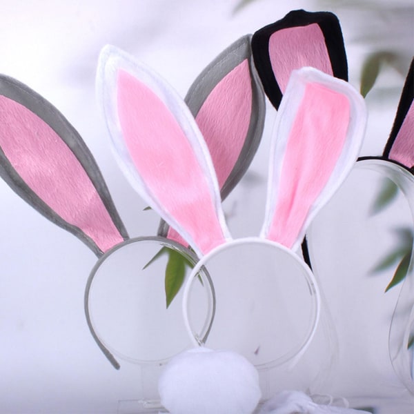 Pupu Pääpannat Setti Karvaiset Pupun Korvat Päähine Häntä Rusetti Kawaii Hiusvanne Halloween Pääsiäinen Cosplay Juhlatarvikkeet Gray