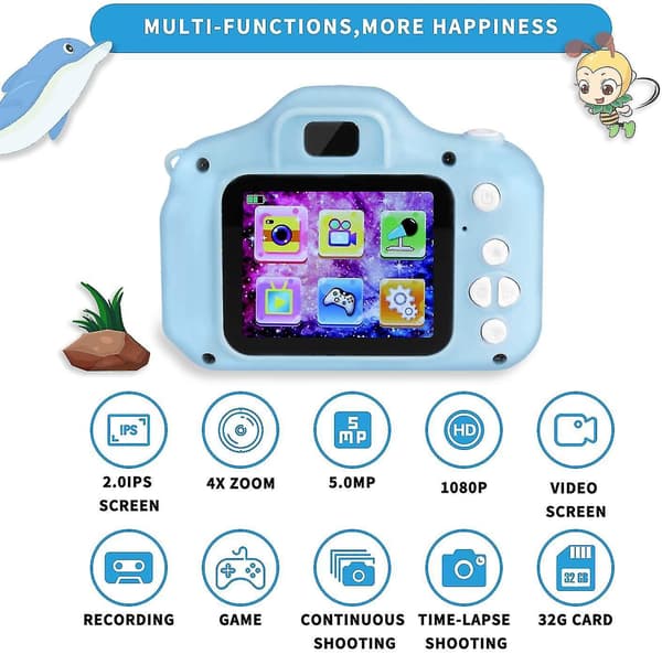 Digitalt kamera for barn, bursdagsgave til gutter og jenter i alderen 3-8 år Blue