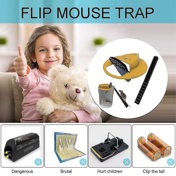 Reusable Smart Mouse Rat Trap Plastic Flip Slide Bucket Lid Humane Or Lethal Trap Door Style Multi Catch Black