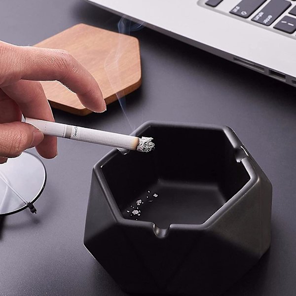 Ceramic Ashtray For Weed ,with Lid, Windproof Design And Hexagon Shaped