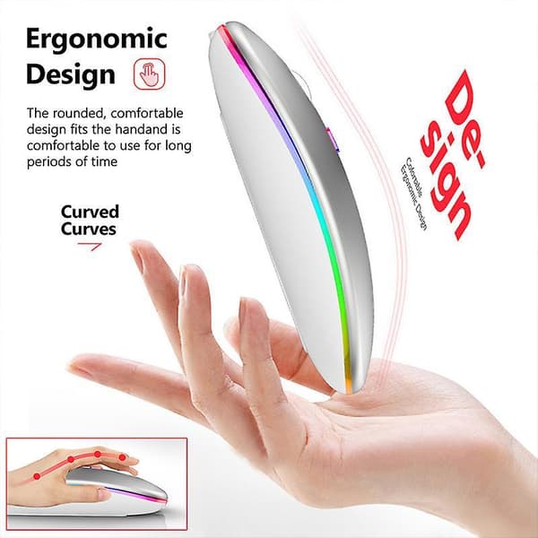 5.0 Bluetooth With Usb Rechargeable Rgb Mouse Bt5.2 For Laptop Computer Pc Macbook Gaming Mouse 2.4ghz 1600dpi silver