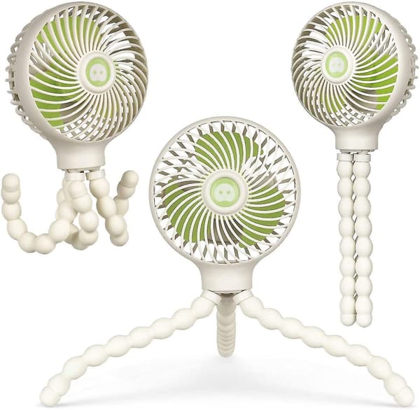 Mini Handheld Baby Stroller Fan Rechargeable Octopus Cooling Stand Fan White