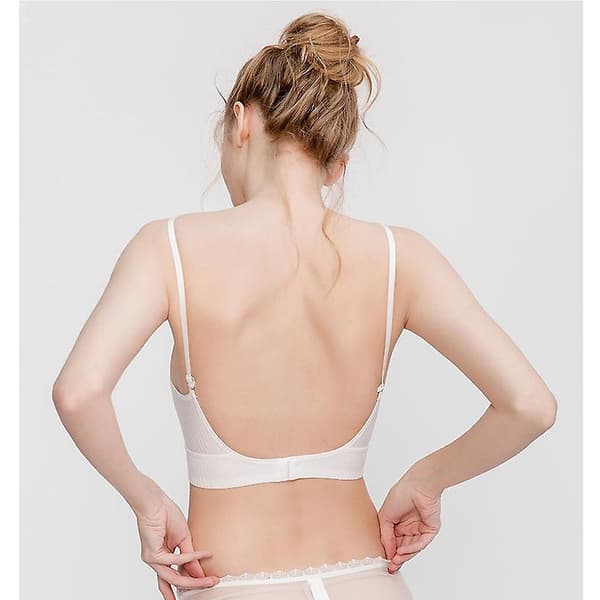 Women's Low Back Bras Without Steel Ring Backless Bra Deep V Neck Sexy Backless Bralette White 80C
