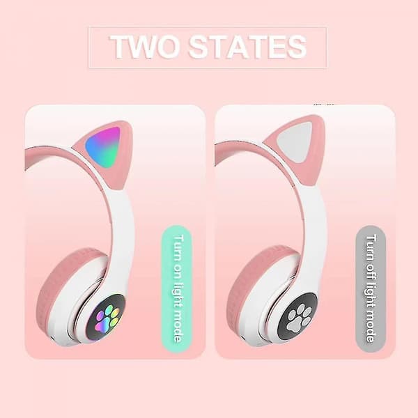 Wireless Bluetooth Headphones Cat Ear Headset With Led Light Pink