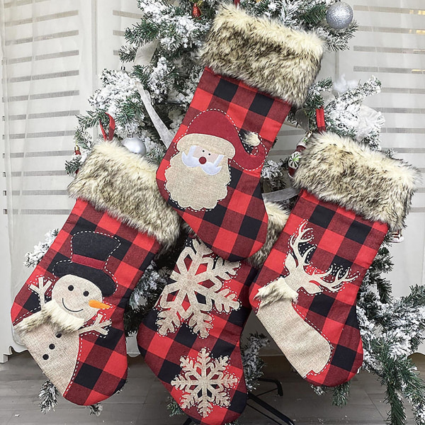 Classic Elk Pattern Christmas Stocking Non Woven Fabric Photography Props Fireplace Stocking Tree Decoration Snowman