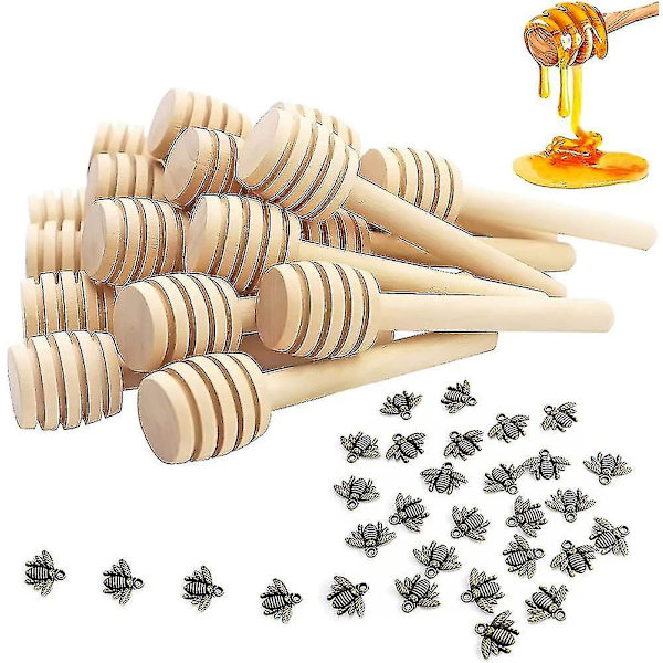 30 stk. 8 cm Mini Honningdippere, Honningpinner i Tre