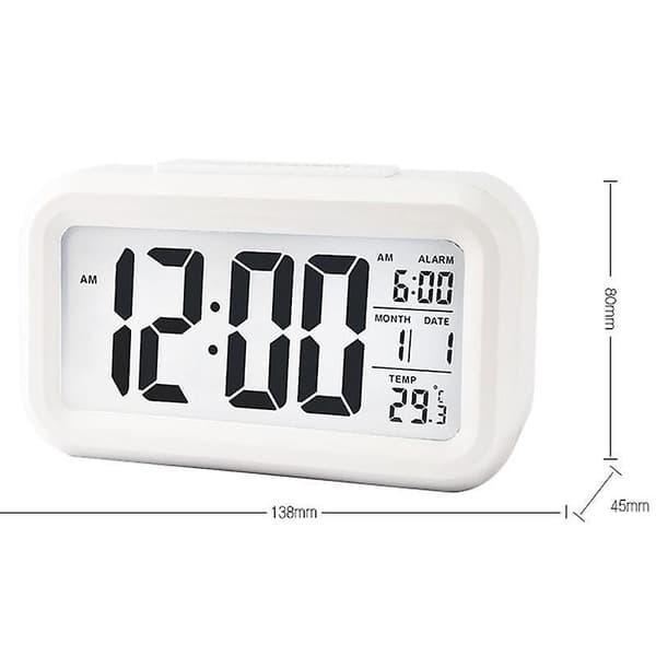 Digital Snooze No Tick Alarm Clock Desk Bedside Lcd Display Backlight Calendar Battery Powered