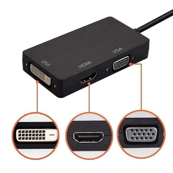 Mini Displayport Thunderbolt Hann til DVI-D HDMI VGA Adapter Konverter 4k 1080p