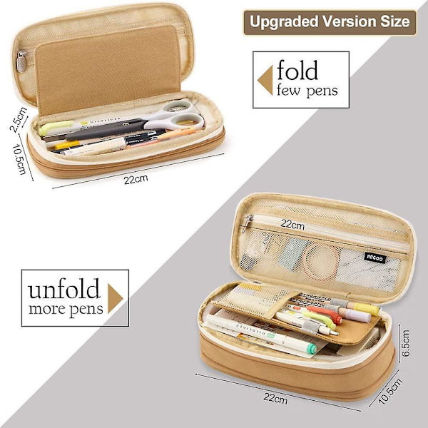 Large Capacity Pencil Case Durable Pen Holder Organizer Stationery Makeup Cosmetic Pouch For Kids, 22x11cm (upgraded Version-purple) Khaki