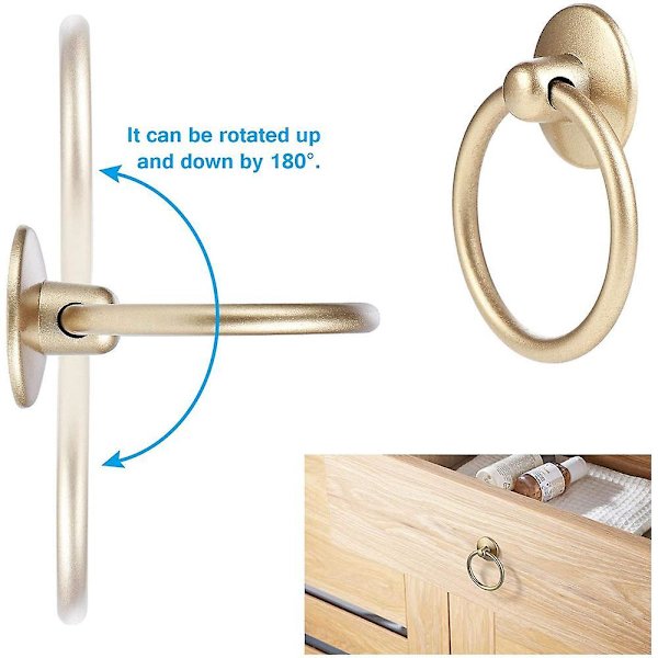 8pcs Vintage Cabinet Ring Knobs Round Antique Drawer Pulls Handle Gold