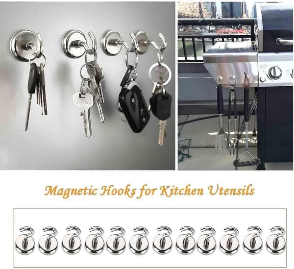 Magnetic Hooks,12 Pcs Magnet Hooks Strong Heavy Duty Magnets Hook With Neodymium Rare Earth For Fridge Refrigerators Doors Cabinets Ceiling Holder Key
