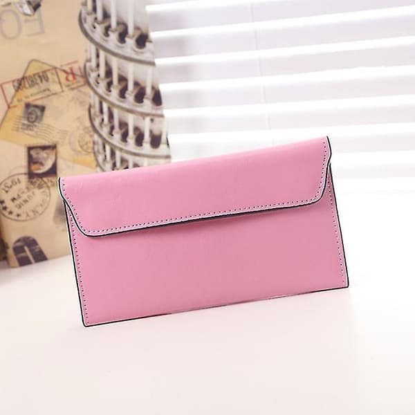 Lang læderpung til kvinder, stor kapacitet, multi-kort clutch taske Pink