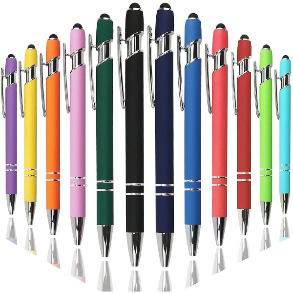 12 Pcs Capactive Touch Screen Ballpoint Pen With Stylus Soft Touch 2 In 1 Stylus Ball Pen (12 Colors - 12 Pens)