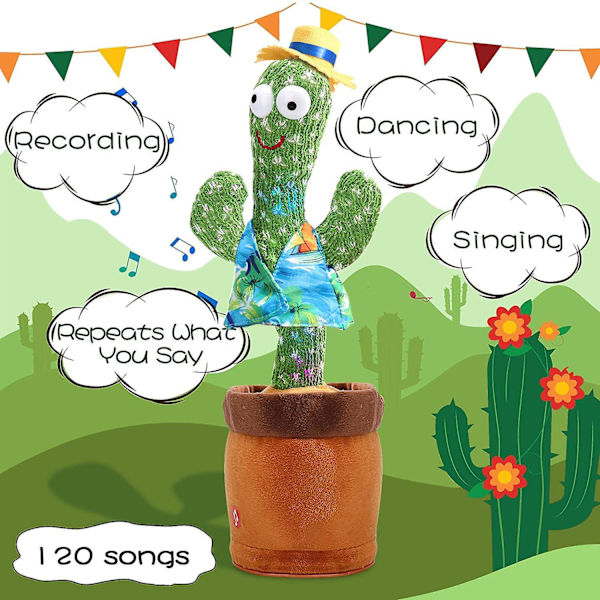 Dancing Cactus Toy With Lighting Singing Talking Recording & Repeats What You Say! Funny Electric Children's Toys For Baby Kids Blue