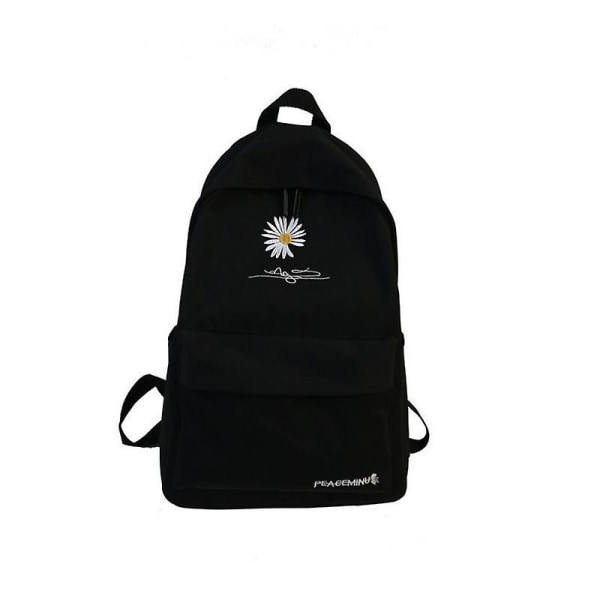 Korean Style Solid Color Casual School Bag Fresh Flower Student Backpack For Men And Women black