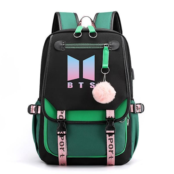 Bts Backpack Cute Usb Charging School Bag green