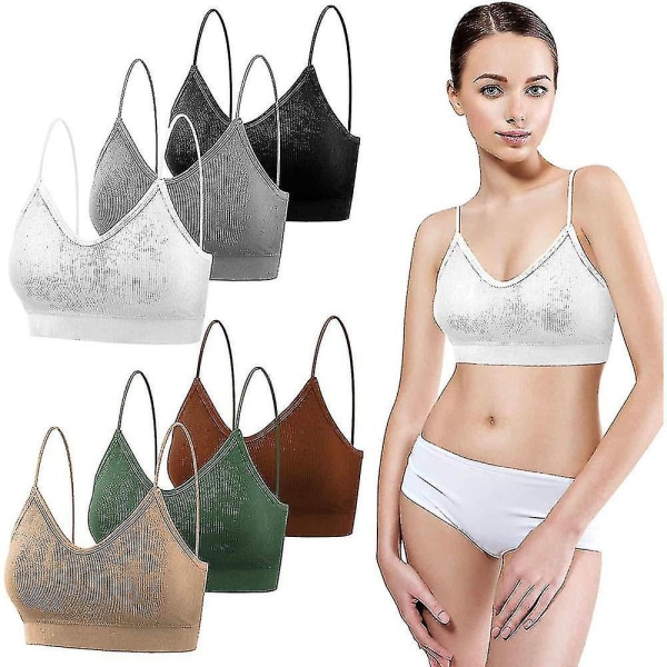 6pcs V Neck Bras For Women, Camisole Non-wired Bralettes, Seamless Sports & Sleeping & Home Bra With Double Straps & Removable Pads For Women Girls