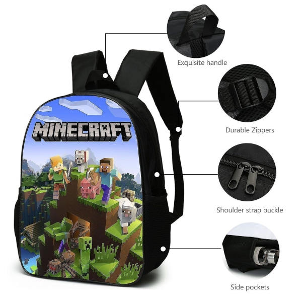 3pcs Minecraft School Bag Backpack For Boys Kids, Backpacks With Messenger Bag And Pencil Case 3 piece set