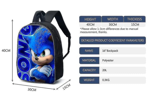 Cartoon Backpack Hedgehog Sonic Bag School Bag Kids