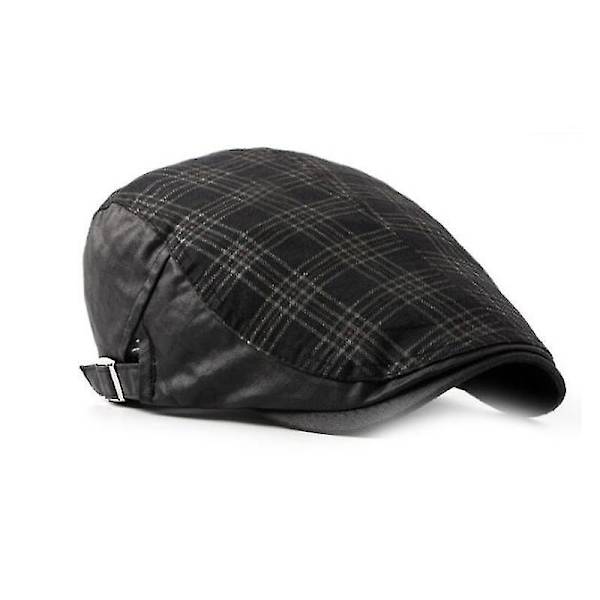 Plaid Pattern Men Breathable Cotton Newsboy Cap Soft Material F Khaki