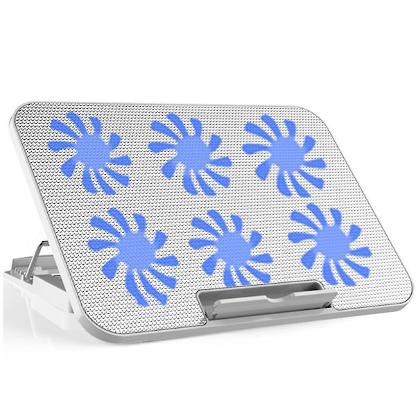 Kjølematte for bærbar PC, radiator for bærbar PC med 6 stille LED-vifter (for kjølevifteholdere for bærbare PC-er under 18 tommer), Ultr White luxury