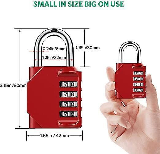 2pcs Combination Padlock Heavy Duty Lock -  Waterproof 4-digit Combination Lock For School, Gym, Outdoor Shed Locker Red-2 Pack